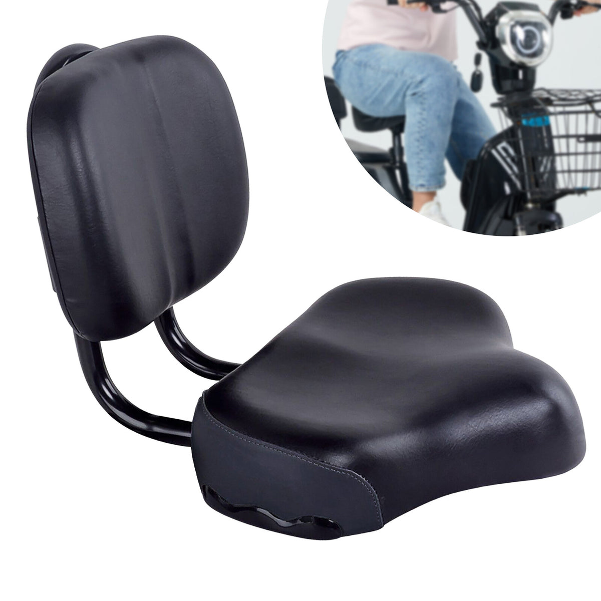 Heavy Duty Bicycle Saddle Seat with Backrest - Wide Comfort Leather Cushion