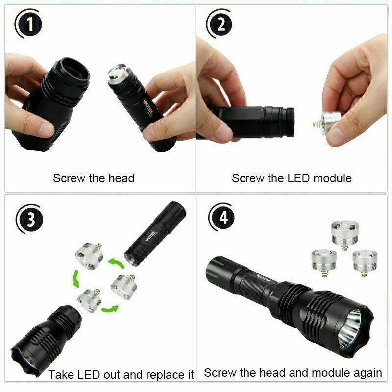 3-Color LED Predator Hunting Flashlight with Mounts - Green, Red, White