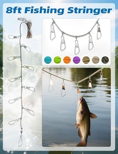Fishing Stringer with 10 Stainless Steel Snaps & 8ft Floating Rope - Fish Keeper