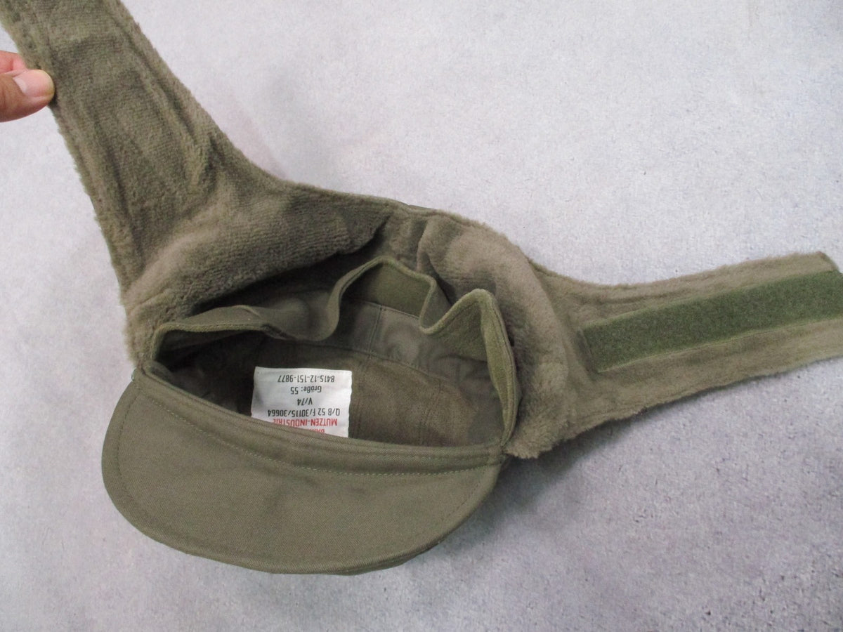 Military Winter Cap with Ear Flaps - Olive Green, Size 55