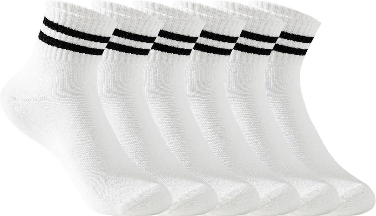 Women's Cushioned Cotton Striped Crew Socks - Vintage Quarter Fit, White