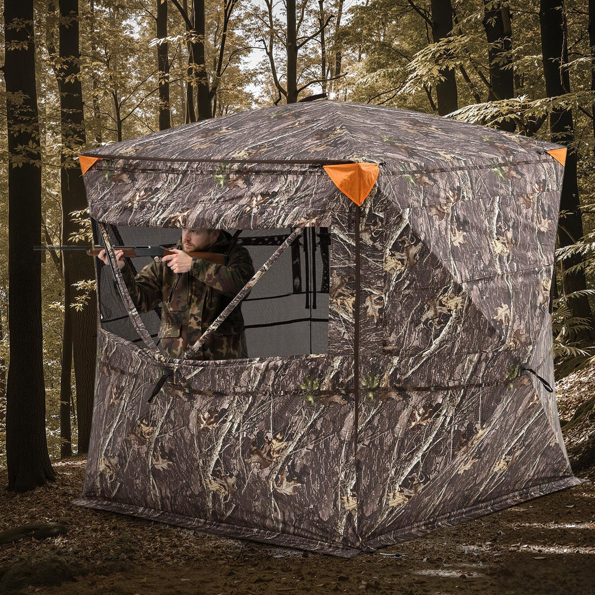 360° See-Through Hunting Blind for 4-5 Persons Ground Mesh Shelter
