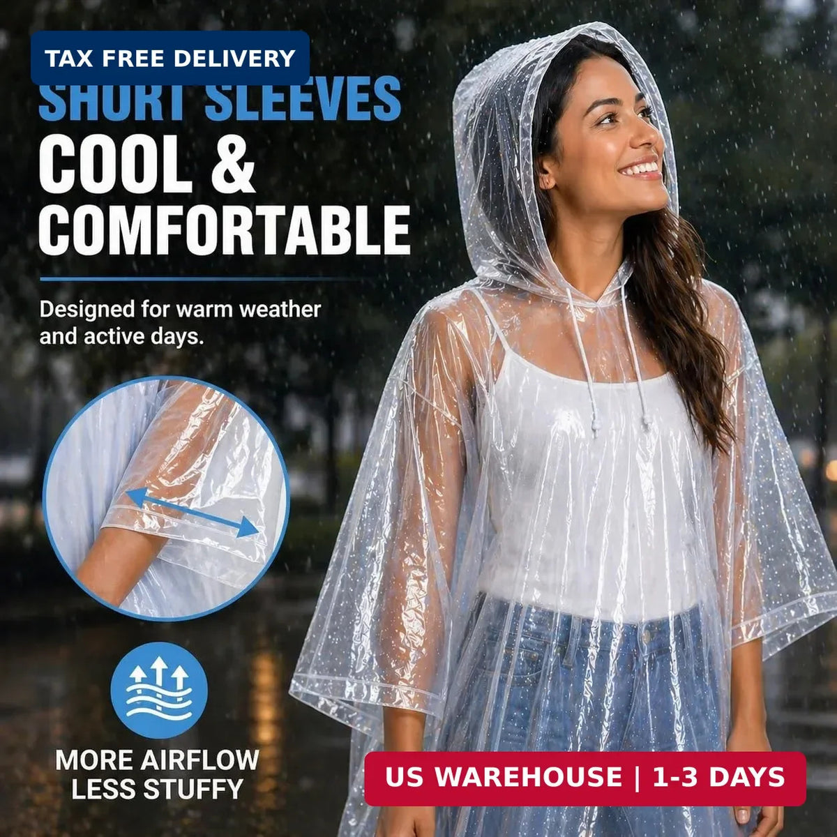 Disposable Rain Ponchos for Adults - Clear Waterproof Emergency Cover with Drawstring Hood