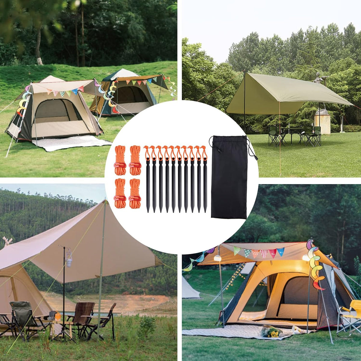 Reflective Tent Guyline Rope Set - High-Strength Lightweight with Aluminum Tensioners