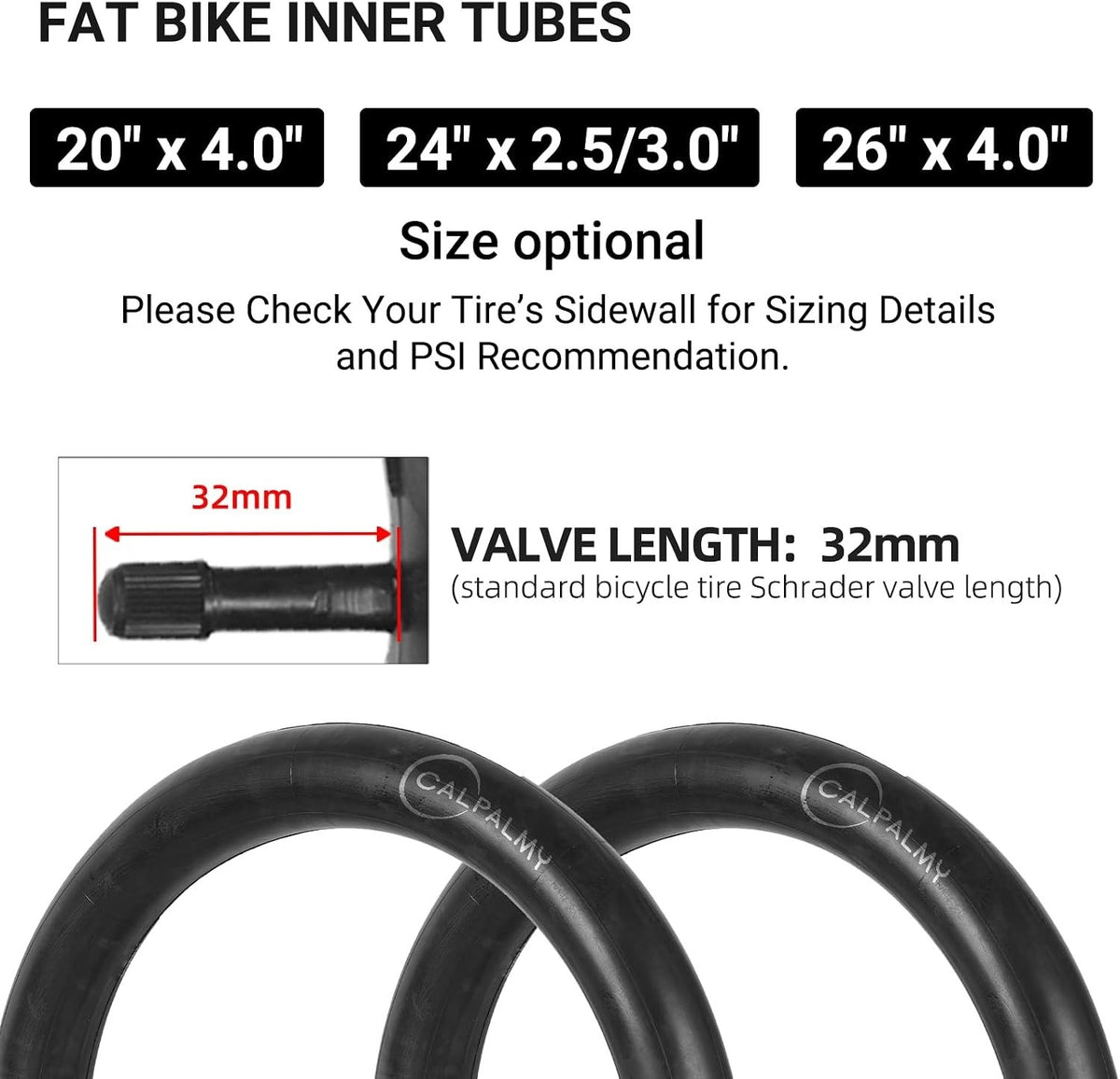 26x4 Inch Fat Bike Inner Tube - Heavy-Duty 2 Pack for Mountain & Electric Bikes