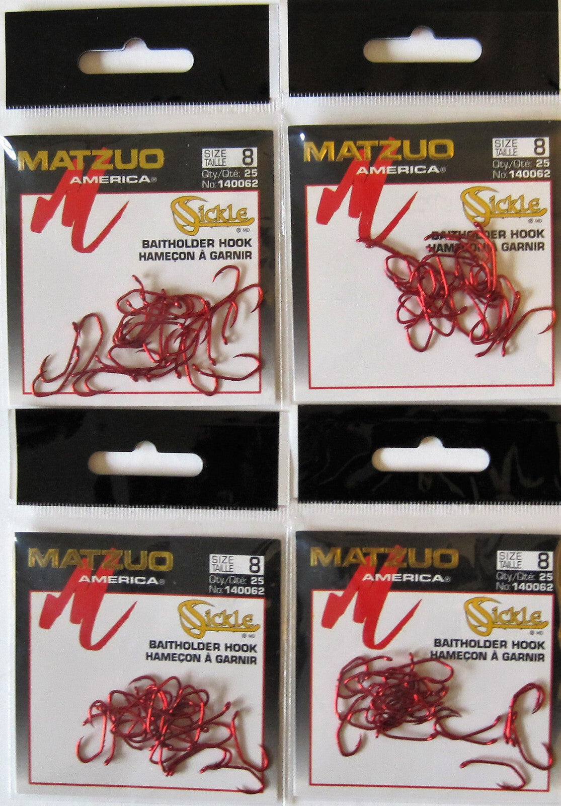 Matzuo Red Chrome Sickle Baitholder Fish Hooks - Multiple Sizes, Pack of 25