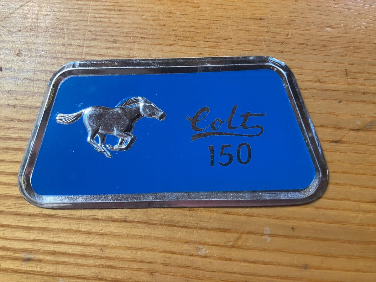 Vintage NOS Polaris 67 Colt 150 Embossed Dash Badge - Blue Aluminum Emblem