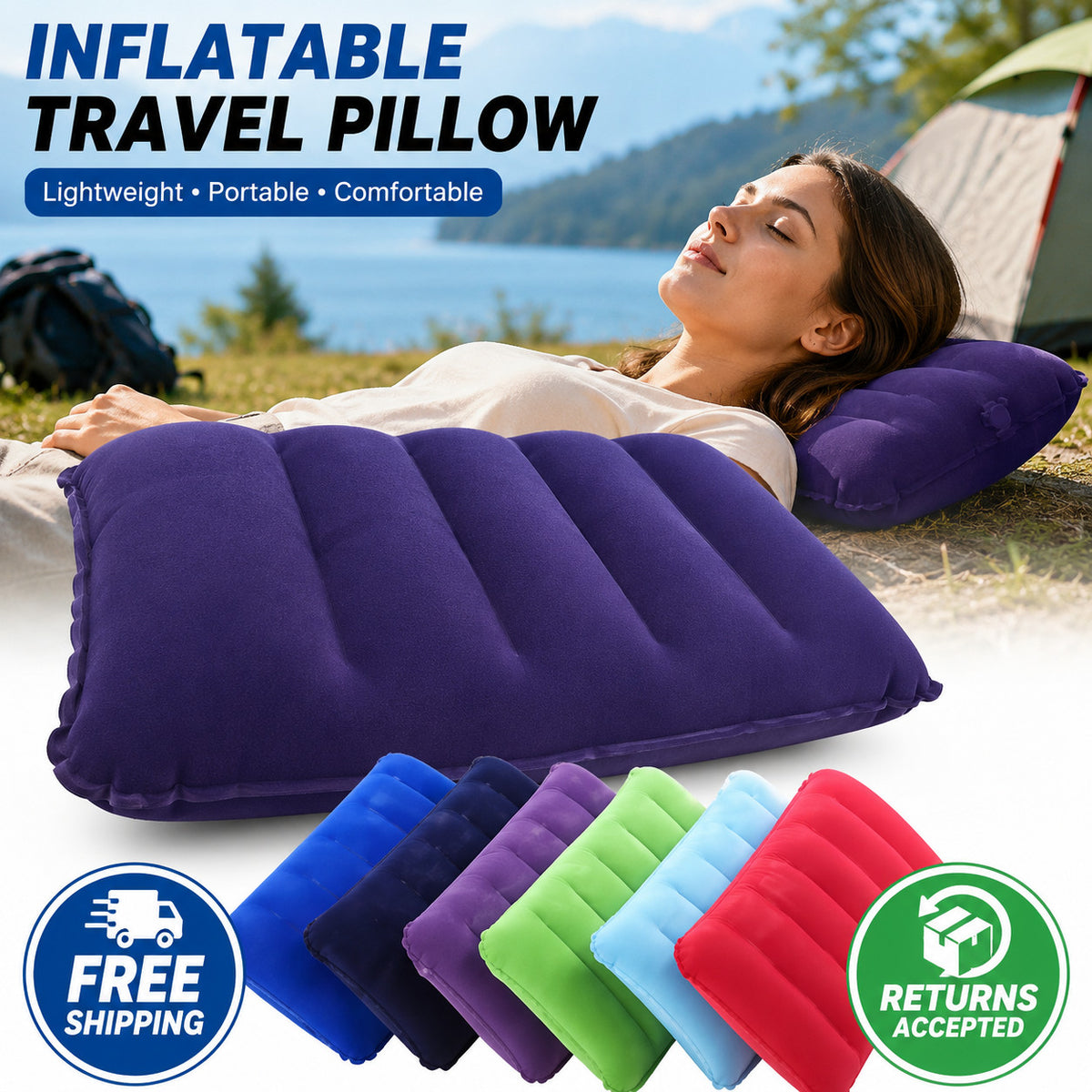 Inflatable Travel Pillow for Camping Hiking & Outdoor Support