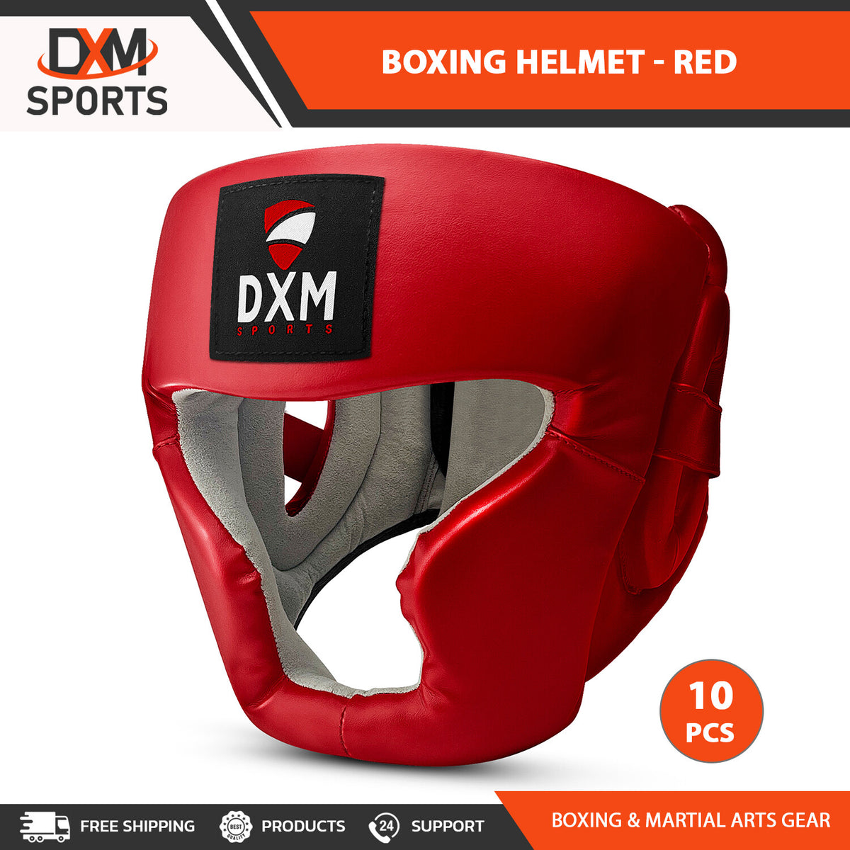 Full Face Boxing Headgear MMA Kickboxing Training Helmet Protective Gear - Red