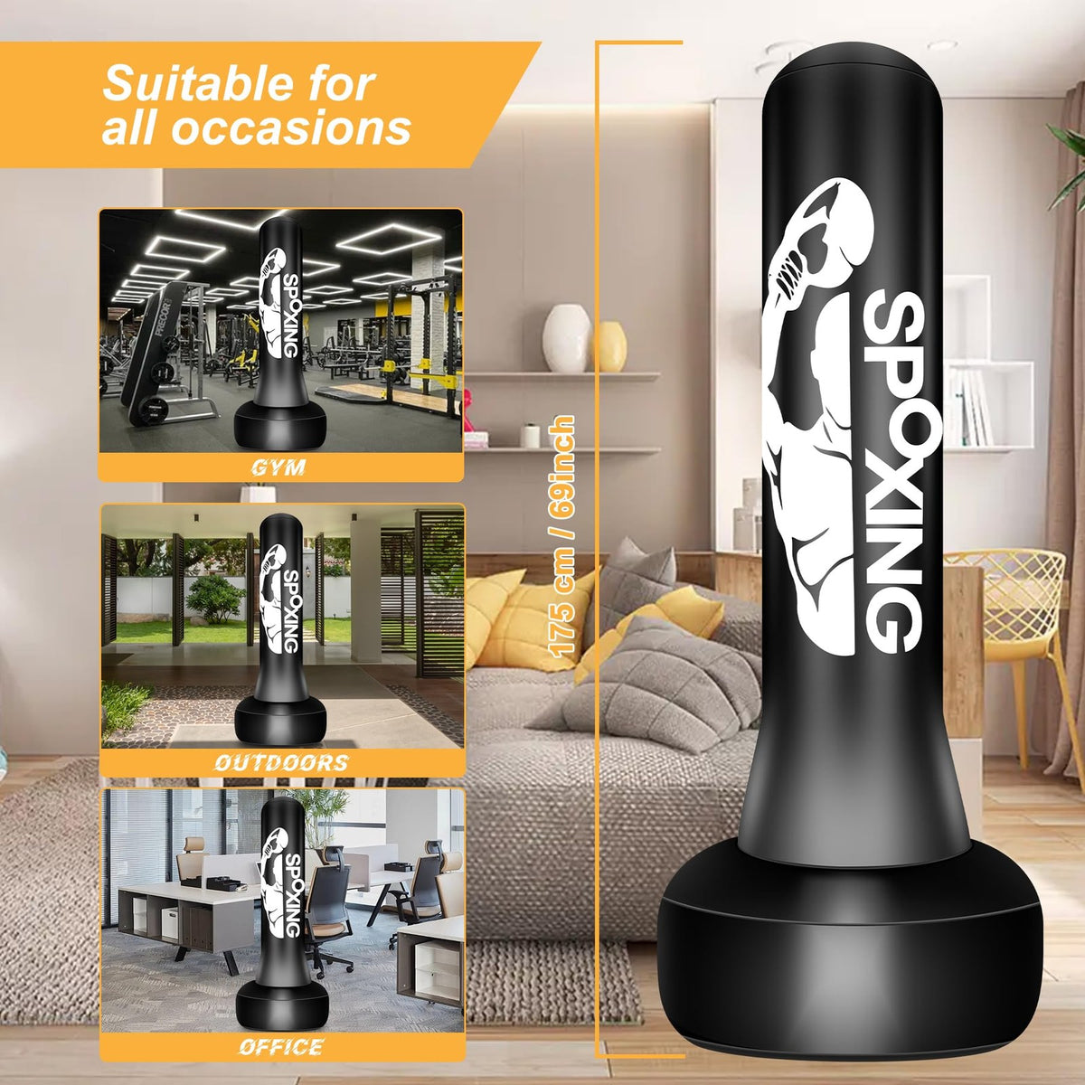 70-Inch Freestanding Punching Bag for Adult Boxing & Martial Arts Training, Black