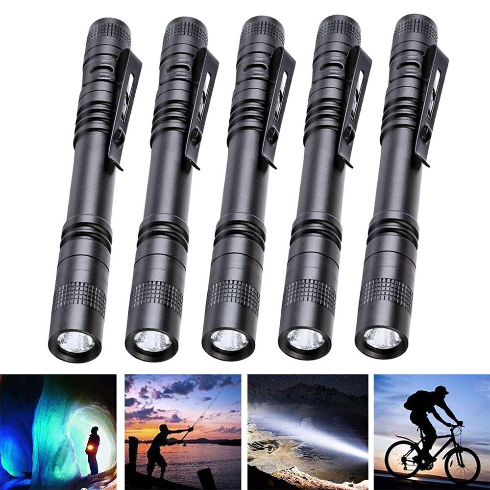 Mini LED Flashlight Pen Clip Set - Portable Waterproof Torch 5 Pack