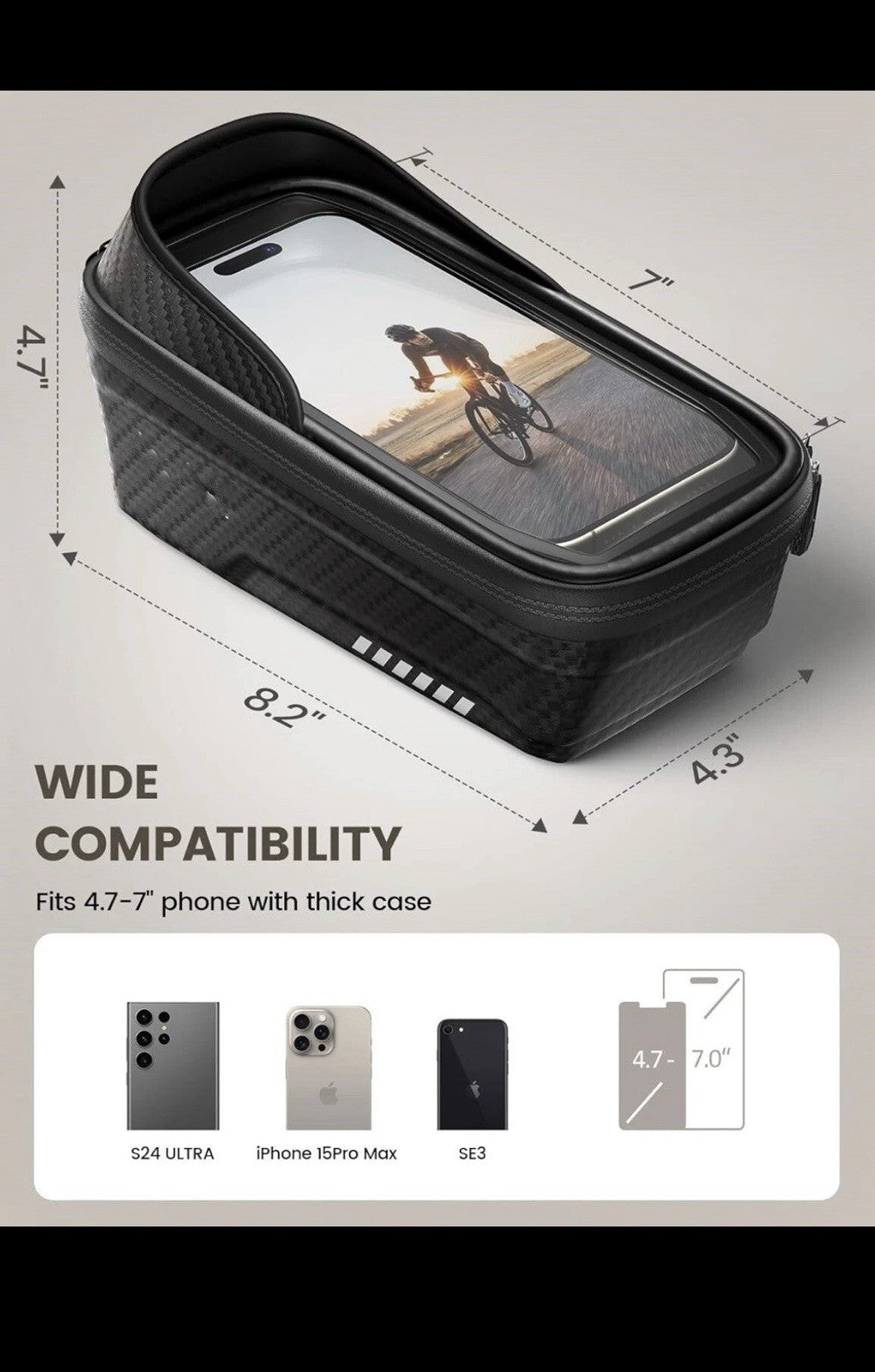 Waterproof Bike Frame Bag with Phone Mount Cycling Pouch 2-in-1