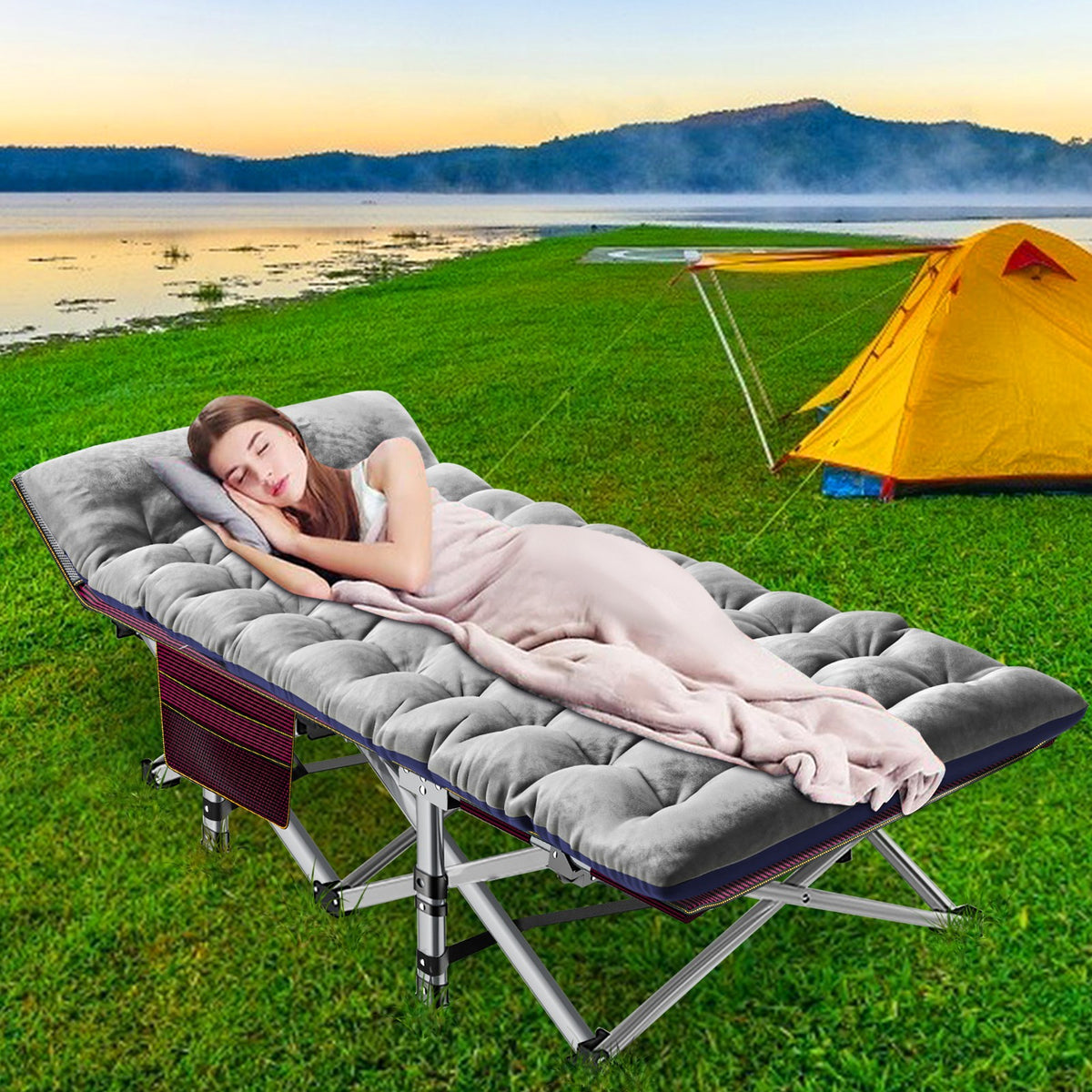 Heavy-Duty Camping Cot for Adults with Soft Detachable Pad & Water-Resistant Frame