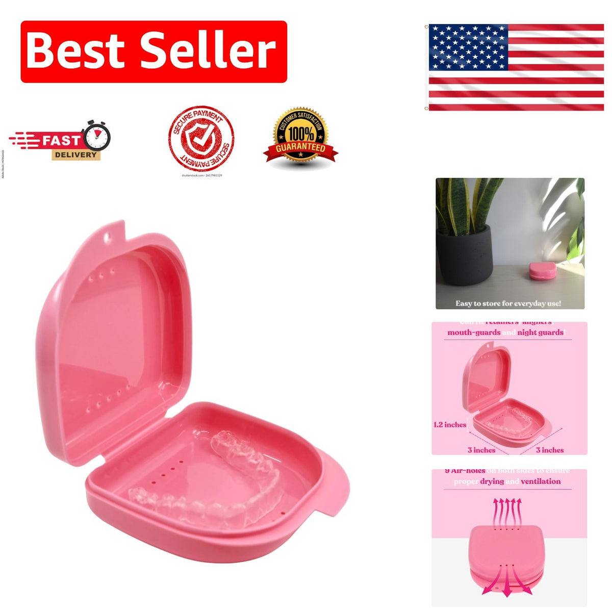 Pink Mouthguard Case with 16 Ventilation Holes for Retainer Freshness