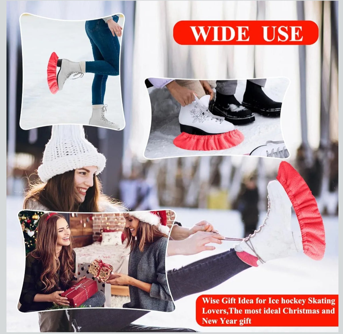 Ice Skate Accessories Set with Bag Guards Soakers Mat Red Black 16x13.35in