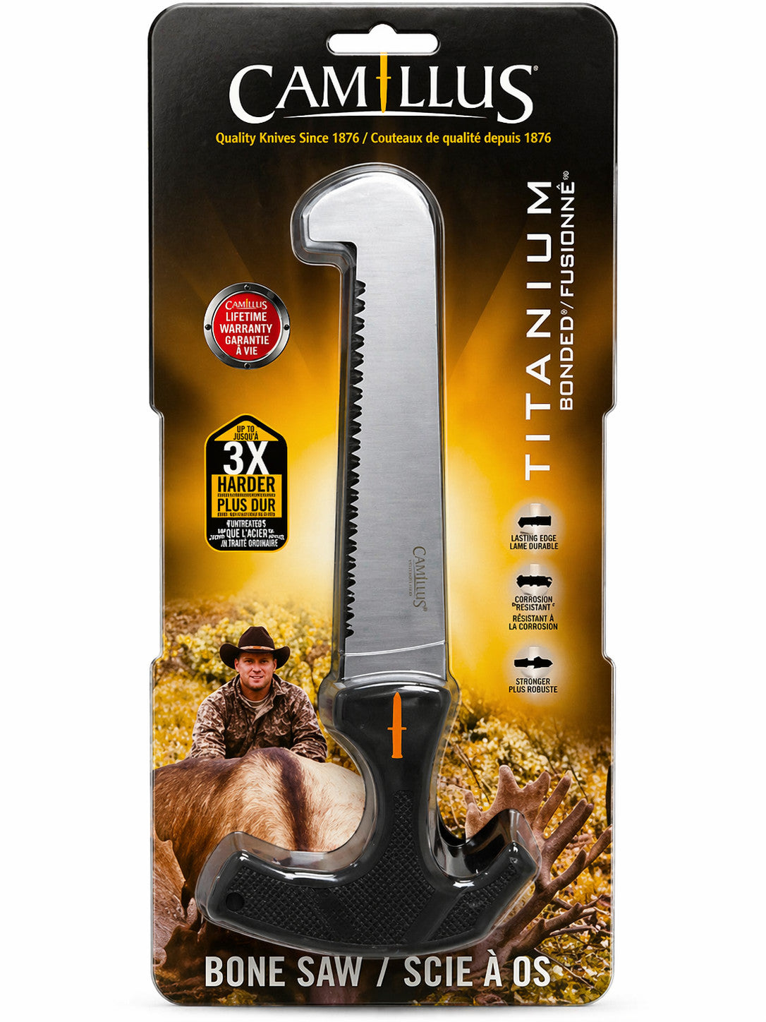 Camillus Titanium Bonded Bone Saw Fixed Blade Hunting Knife with Sheath