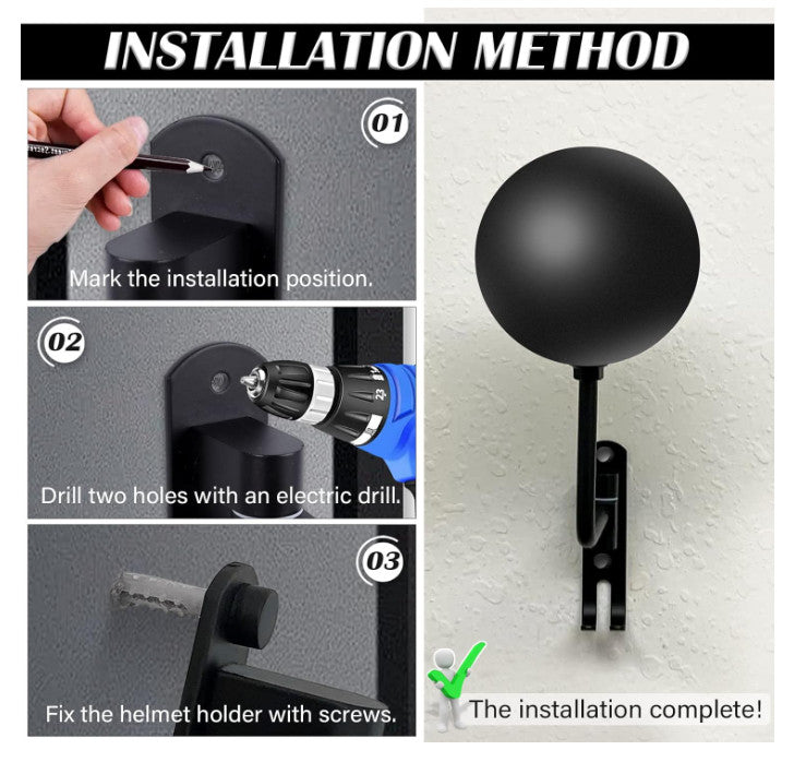 Motorcycle Helmet Wall Mount Rack Set of 2 with 180° Rotation