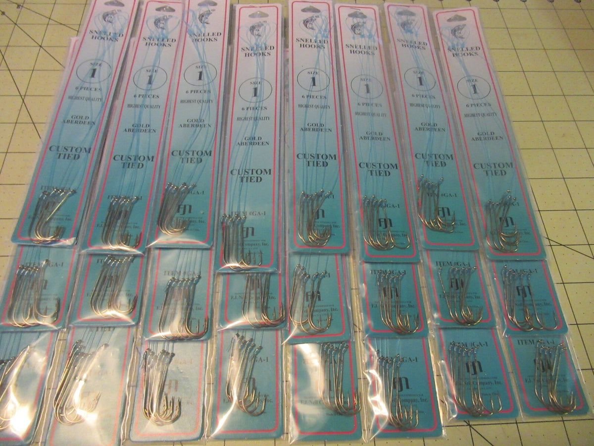 Gold Aberdeen Fish Hooks - Snelled Fishing Hooks in Bulk with Mono Leader, Multiple Sizes