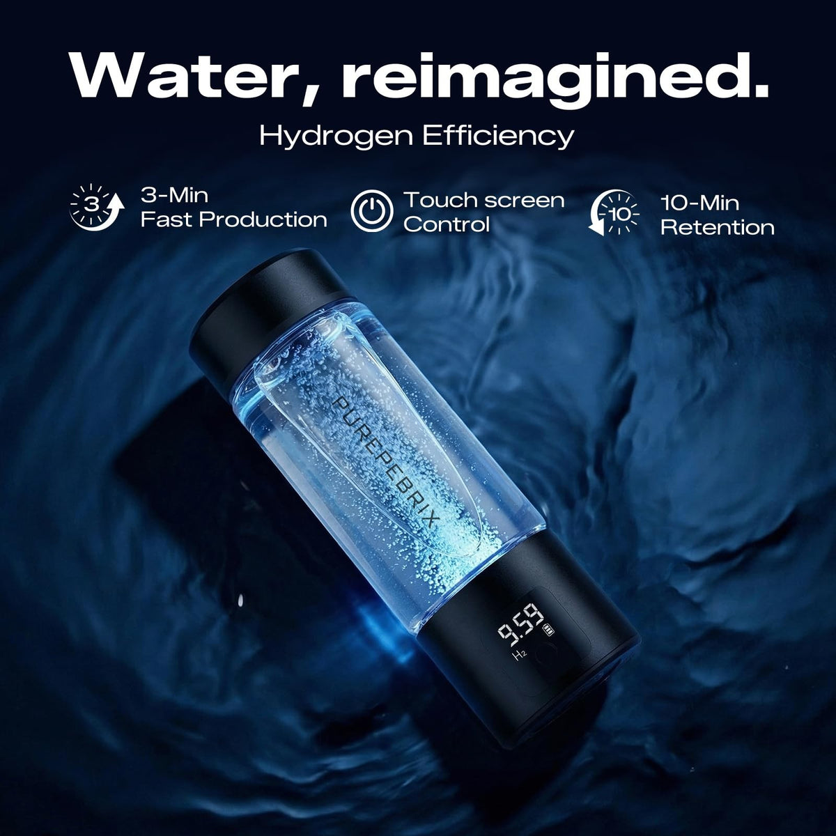 Hydrogen Water Bottle 14oz Glass Portable Water Flask with Leak-Proof Lid