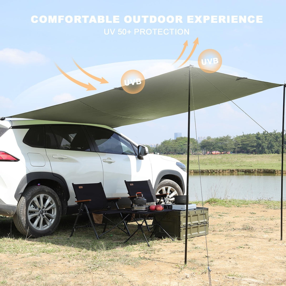 Portable Vehicle Awning for Camping, Van, Truck 10x6.6 ft Water & Sunproof