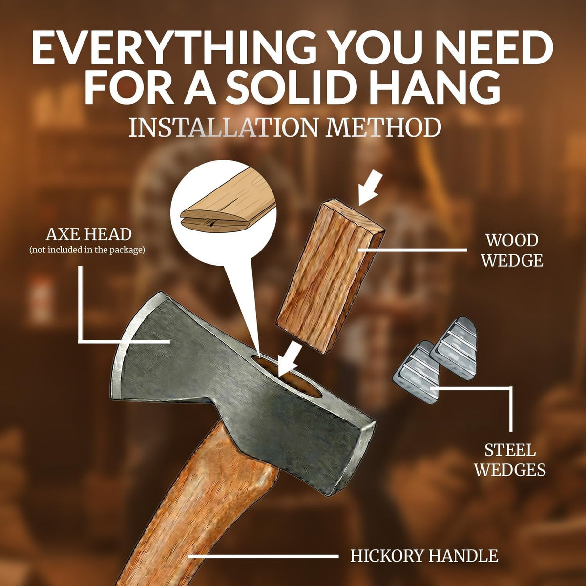 Hickory Axe Handle Replacement for 14-Inch Axes - Durable Wooden Hatchet Handle
