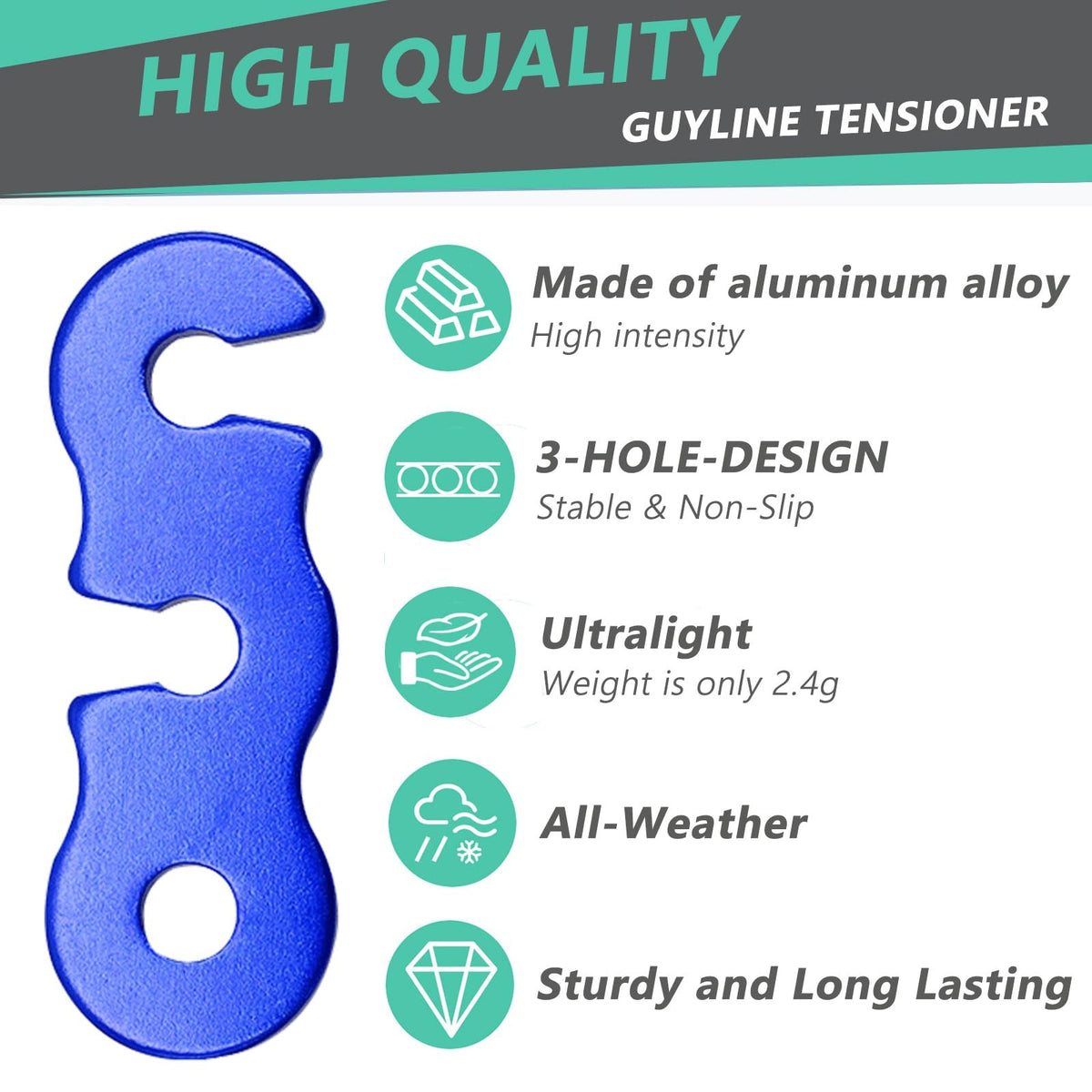 30 Pcs Aluminum Alloy Guyline Tensioners for Tent Ropes Camping Gear