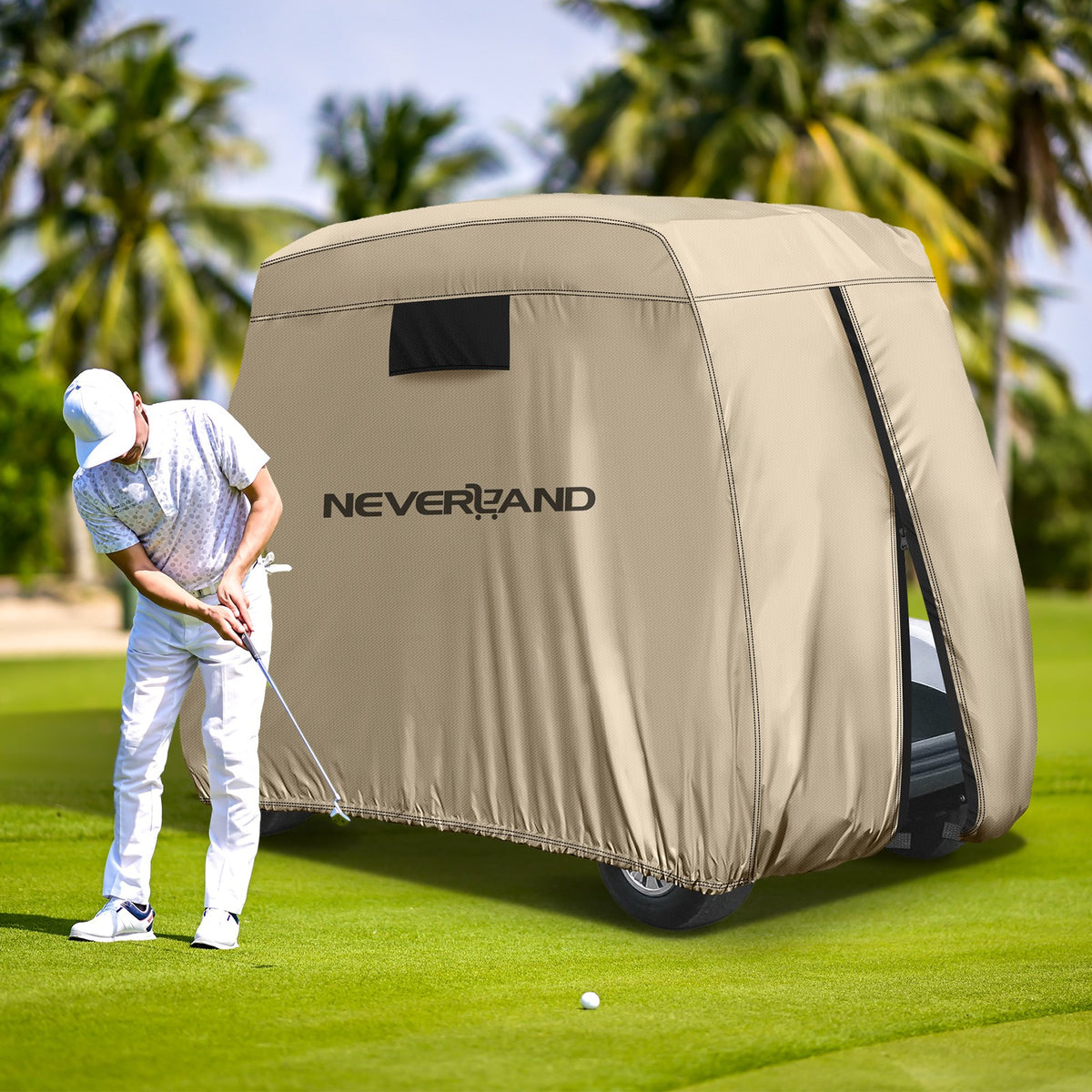 Waterproof 4-Passenger Golf Cart Cover with Zipper for EZ GO Yamaha Club Car
