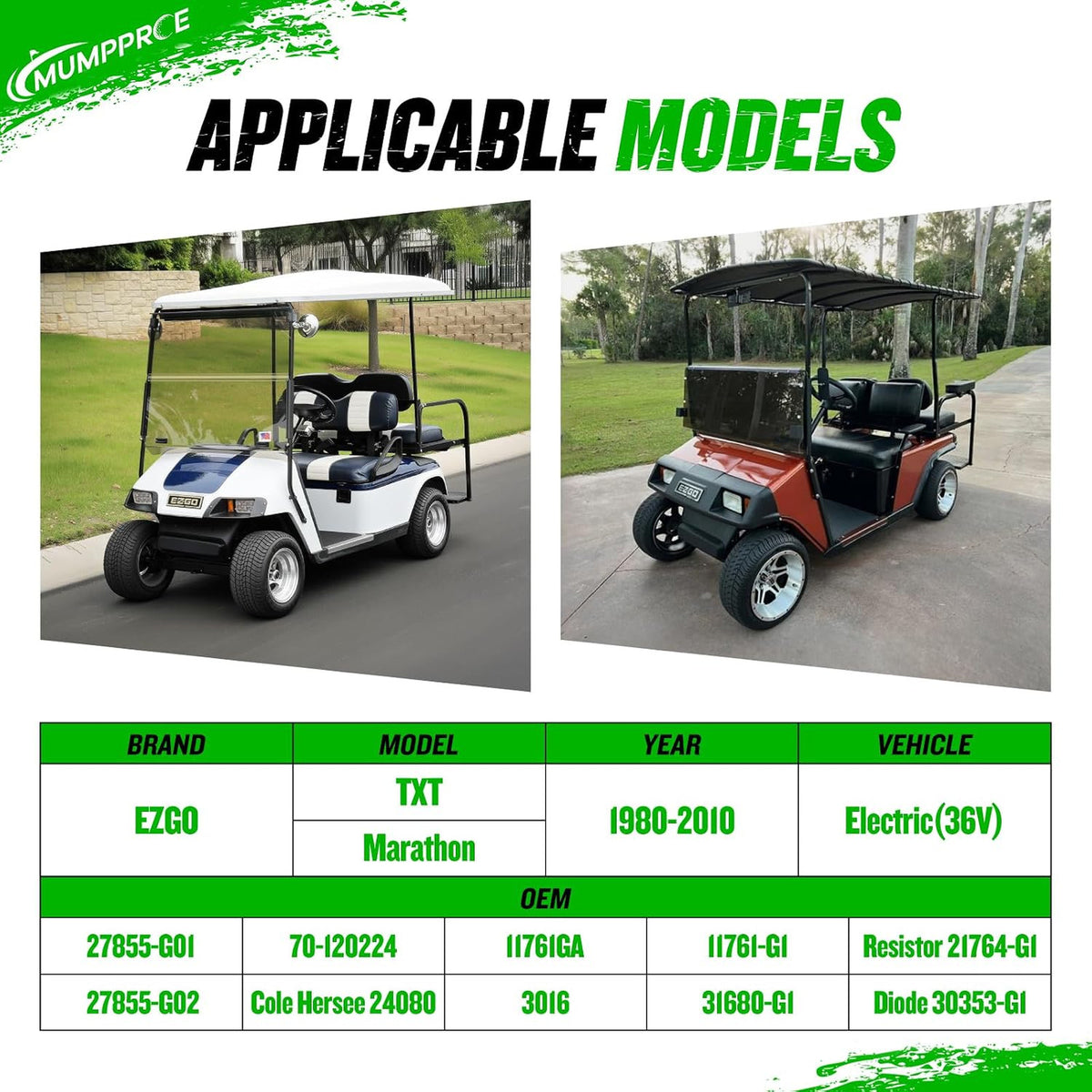 36V Golf Cart Solenoid Relay with Resistor and Diode for EZGO Models