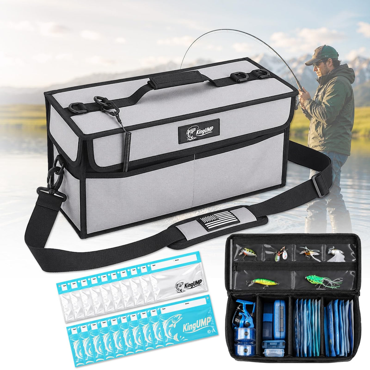 20L Water-Resistant Fishing Tackle Bag for Soft Plastic Bait Storage