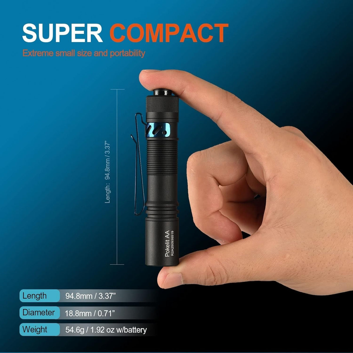 Mini Rechargeable LED Flashlight with Clip - 550 Lumens, Water-Resistant