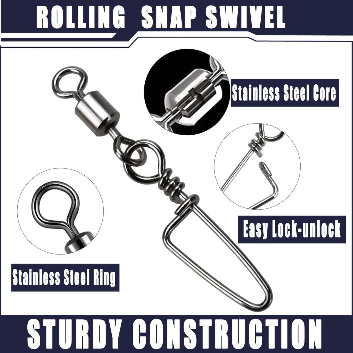 150pcs Saltwater & Freshwater Fishing Swivels with Stainless Steel Coastlock Snap Set