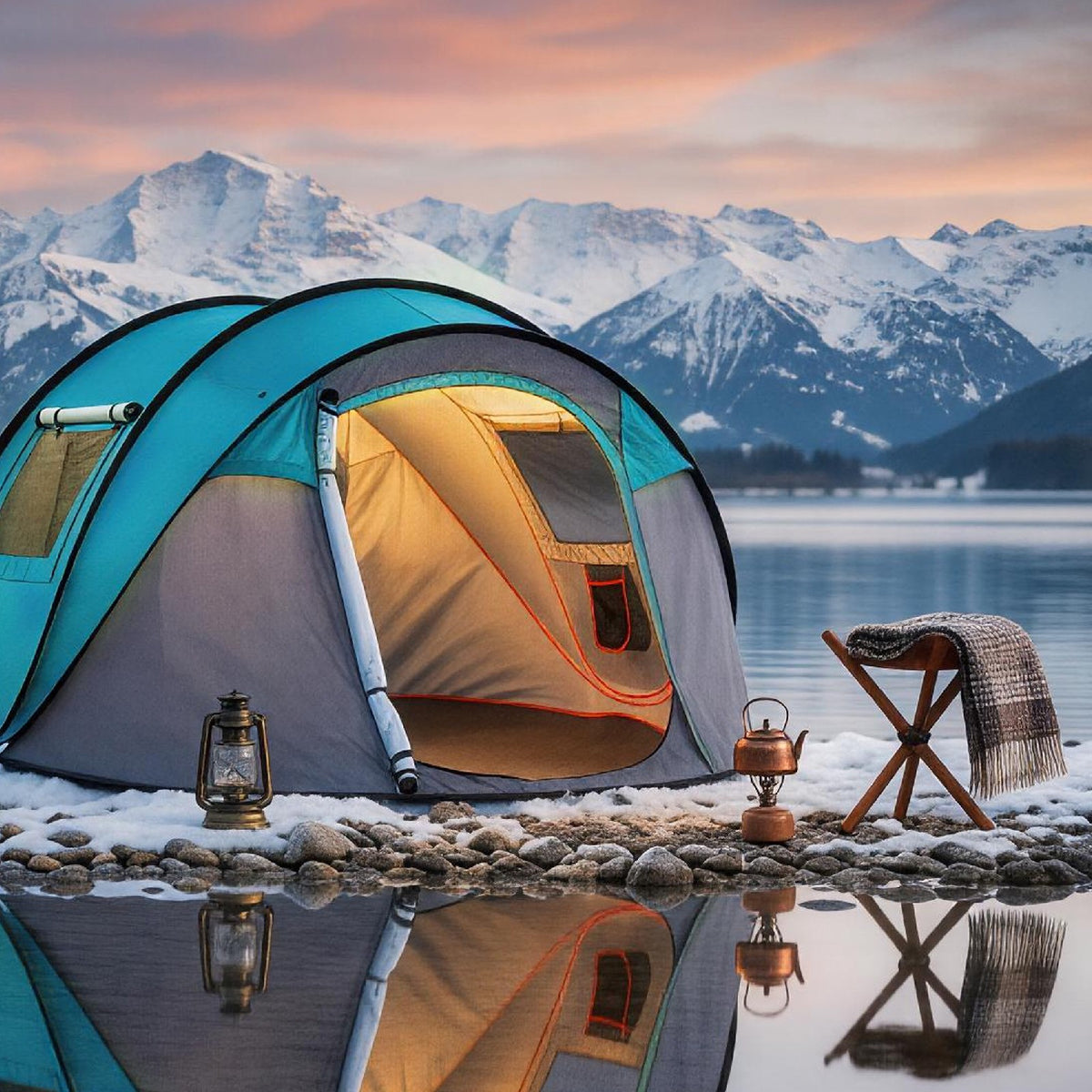 3-4 Person Pop Up Camping Tent Waterproof Instant Setup with Front Awning