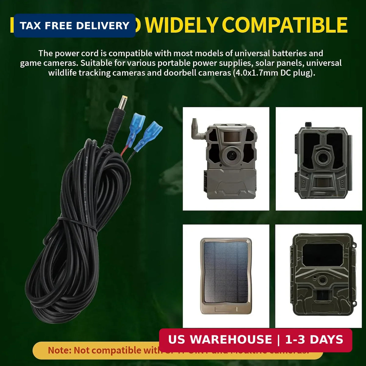 15FT Trail Camera Power Cable DC External Cord for Wildlife & Doorbell Cameras