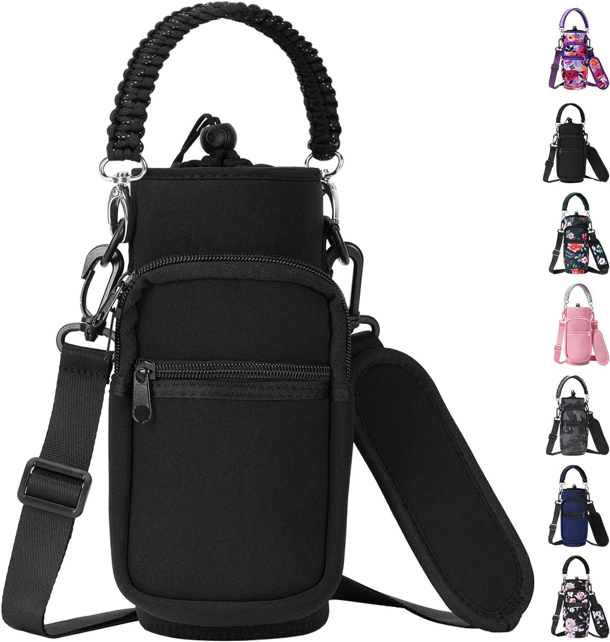 Insulated Water Bottle Carrier Bag 16-40 Oz Neoprene Sling with Pockets