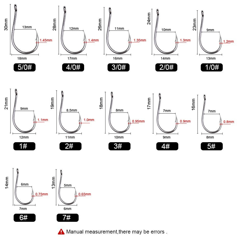 100pcs Ultra Sharp Carbon Steel Fishing Hooks - Offset Octopus Style