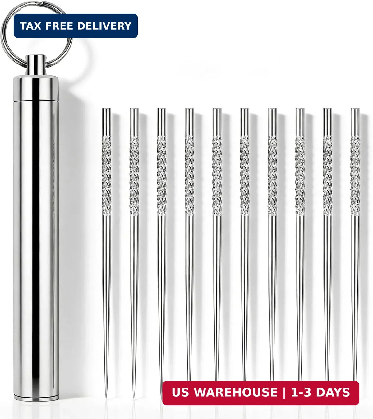 Reusable Metal Toothpicks with Waterproof Case - Portable Stainless Steel Dental Picks