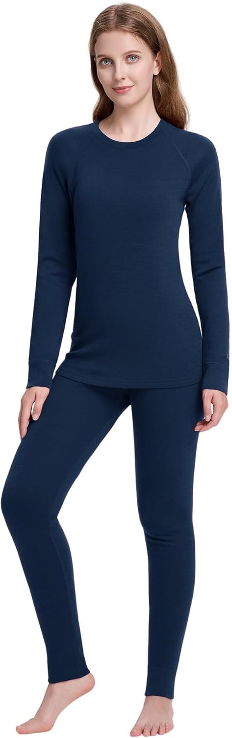 Women's Merino Wool Base Layer Sets Thermal Underwear Ski 2PC Top & Long Johns