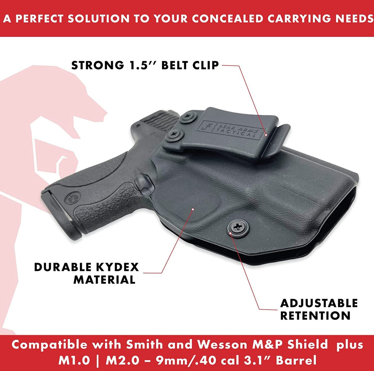 Kydex Holster for Smith & Wesson M&P Shield 9mm/.40 Cal 3.1" - Right & Left Hand