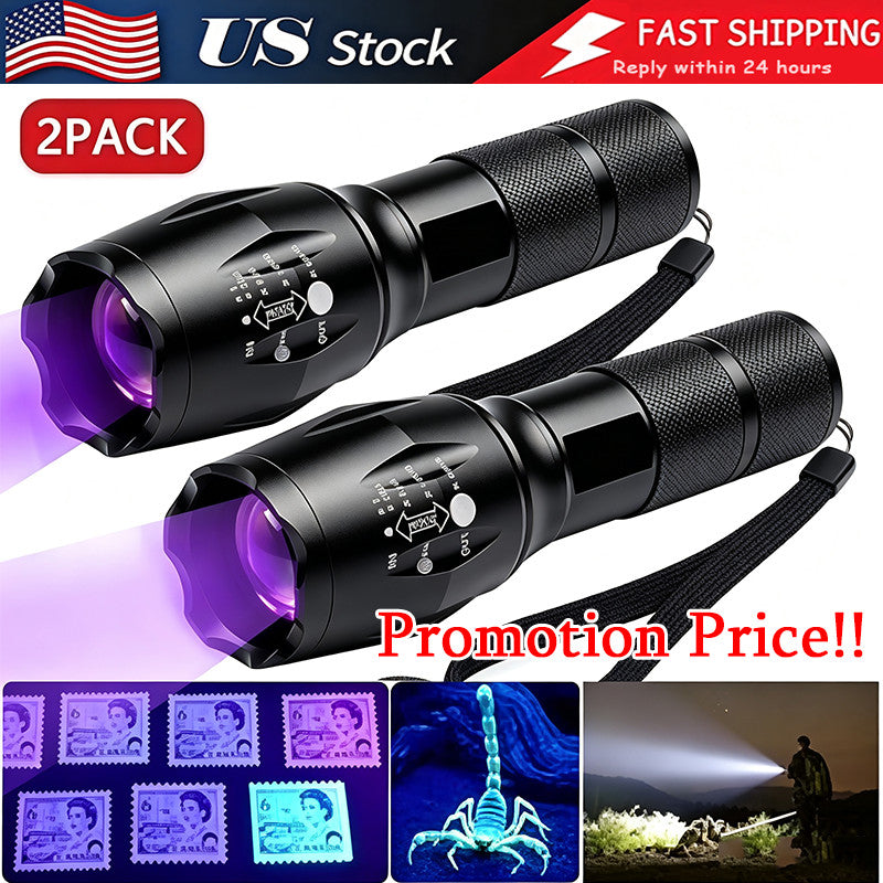 UV Flashlight Black Light 120000lm Handheld Torch with 2 Modes, Rechargeable