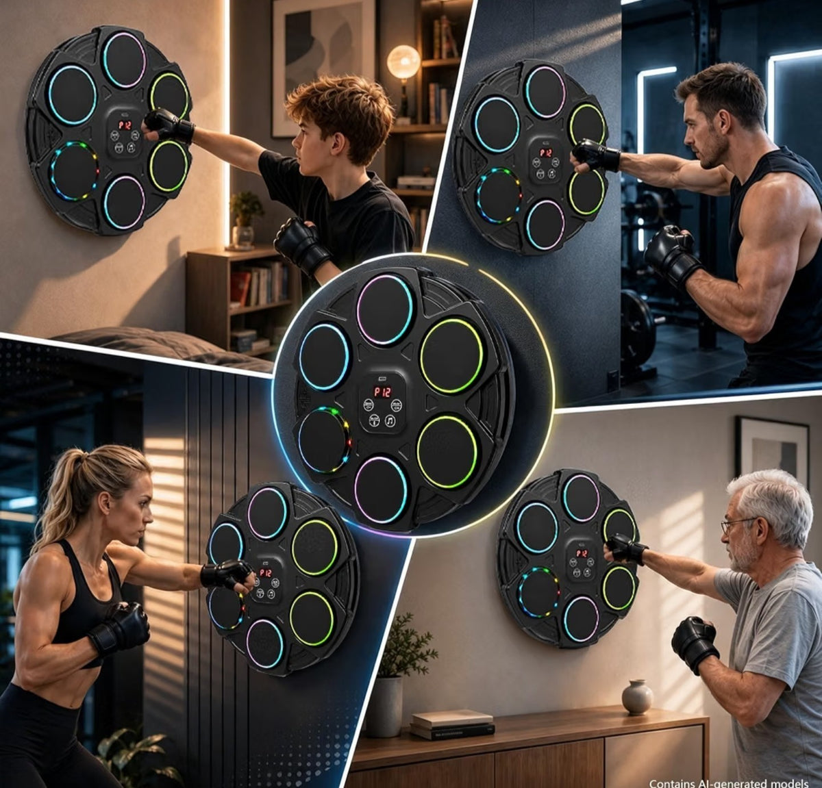 Wall Mounted Boxing Machine with Gloves for Adults - 12 Modes & LED Display