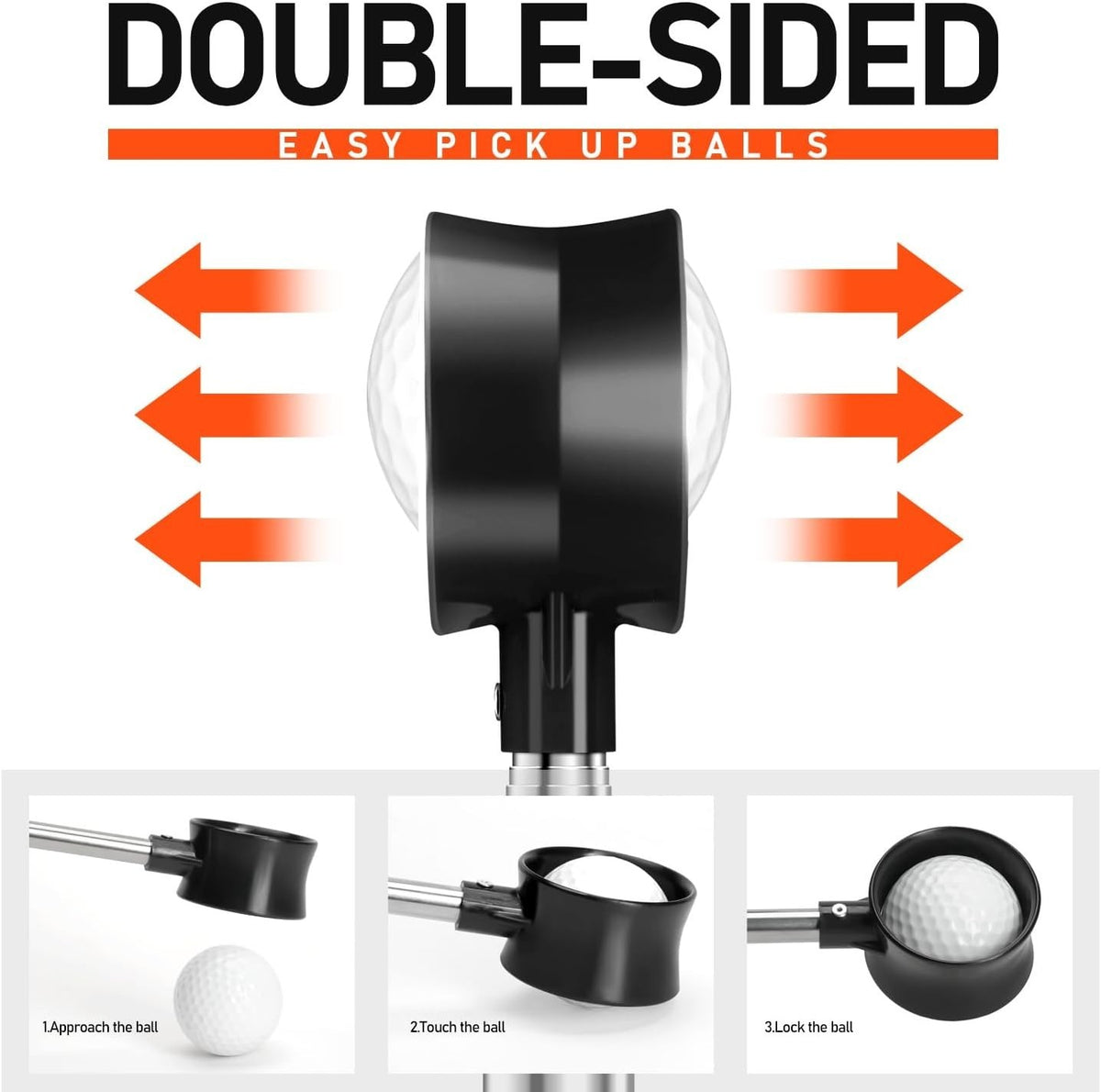 Telescopic Golf Ball Retriever 9 to 20 Feet Stainless Steel with Double-Sided Cup