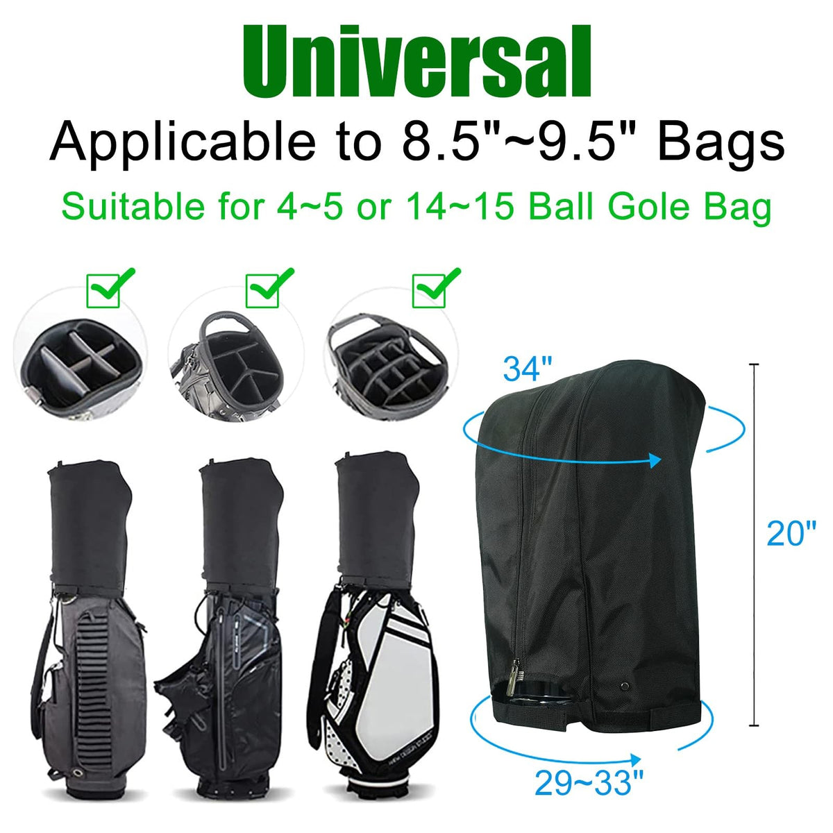 Golf Bag Rain Cover Waterproof Hood with Snap Buttons Universal Fit