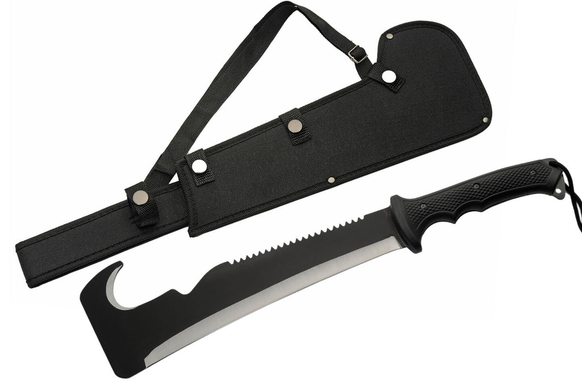 Heavy Duty Stainless Steel Machete with Gut Hook & Sheath - Full Tang 20" Blade