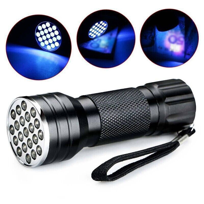 UV Blacklight Flashlight 21 LED Aluminum Waterproof Torch for Outdoors & Lice Detection