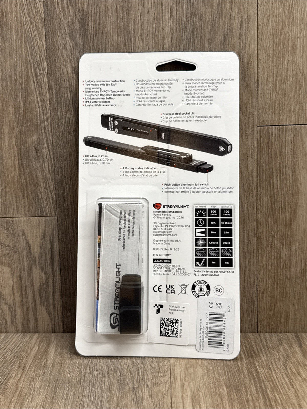 Rechargeable Inspection Flashlight - Slim Wedge SL Silver