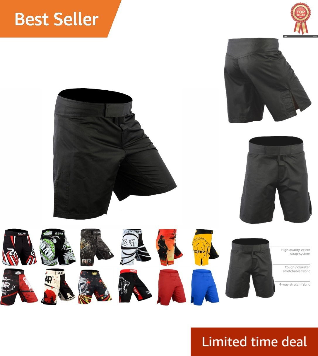 High-Performance MMA Shorts for Grappling & Martial Arts - Solid Black