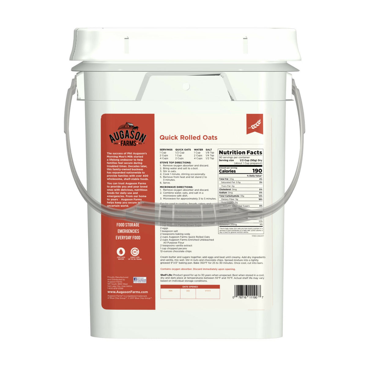 Bulk Rolled Oats 10lb Emergency Food Storage Bucket - Long Shelf Life