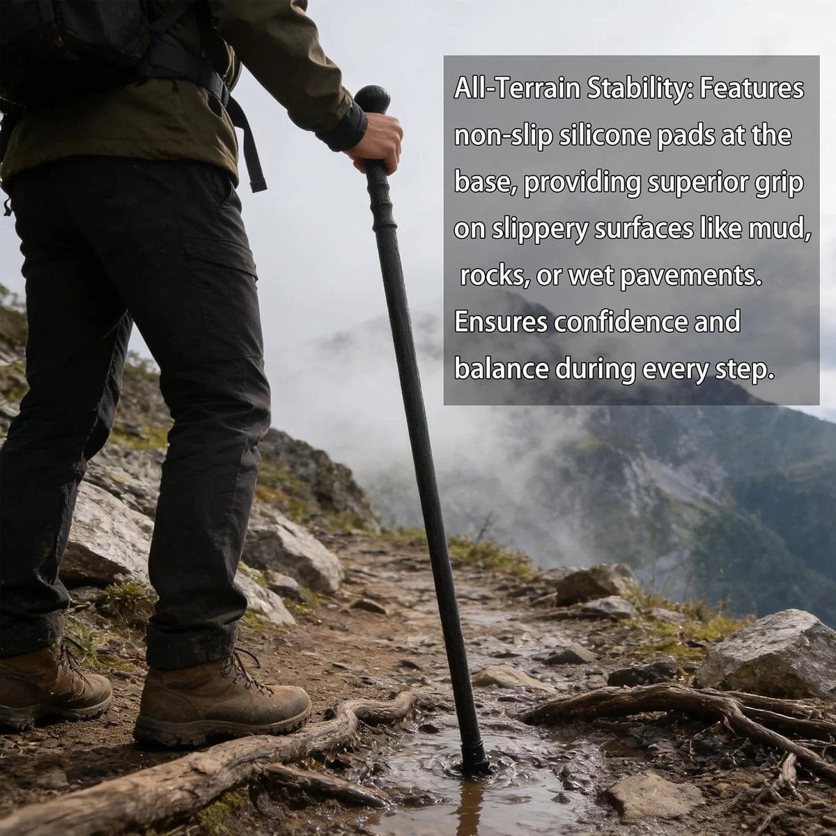 35-Inch Black Hiking Cane for Men Women Mountaineering Walking Support