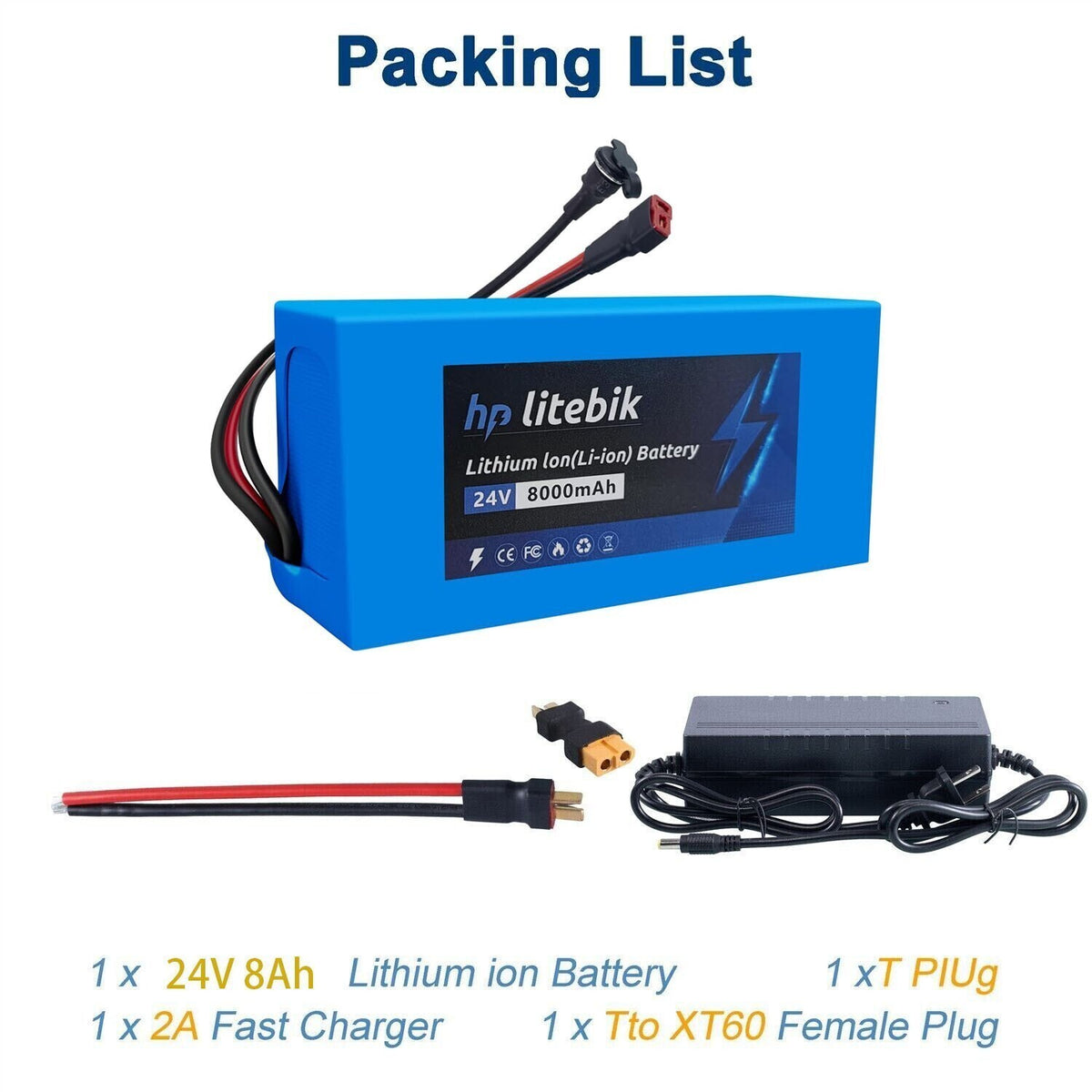 24V Lithium E-Bike Battery Waterproof 8Ah for Electric Bicycle with BMS