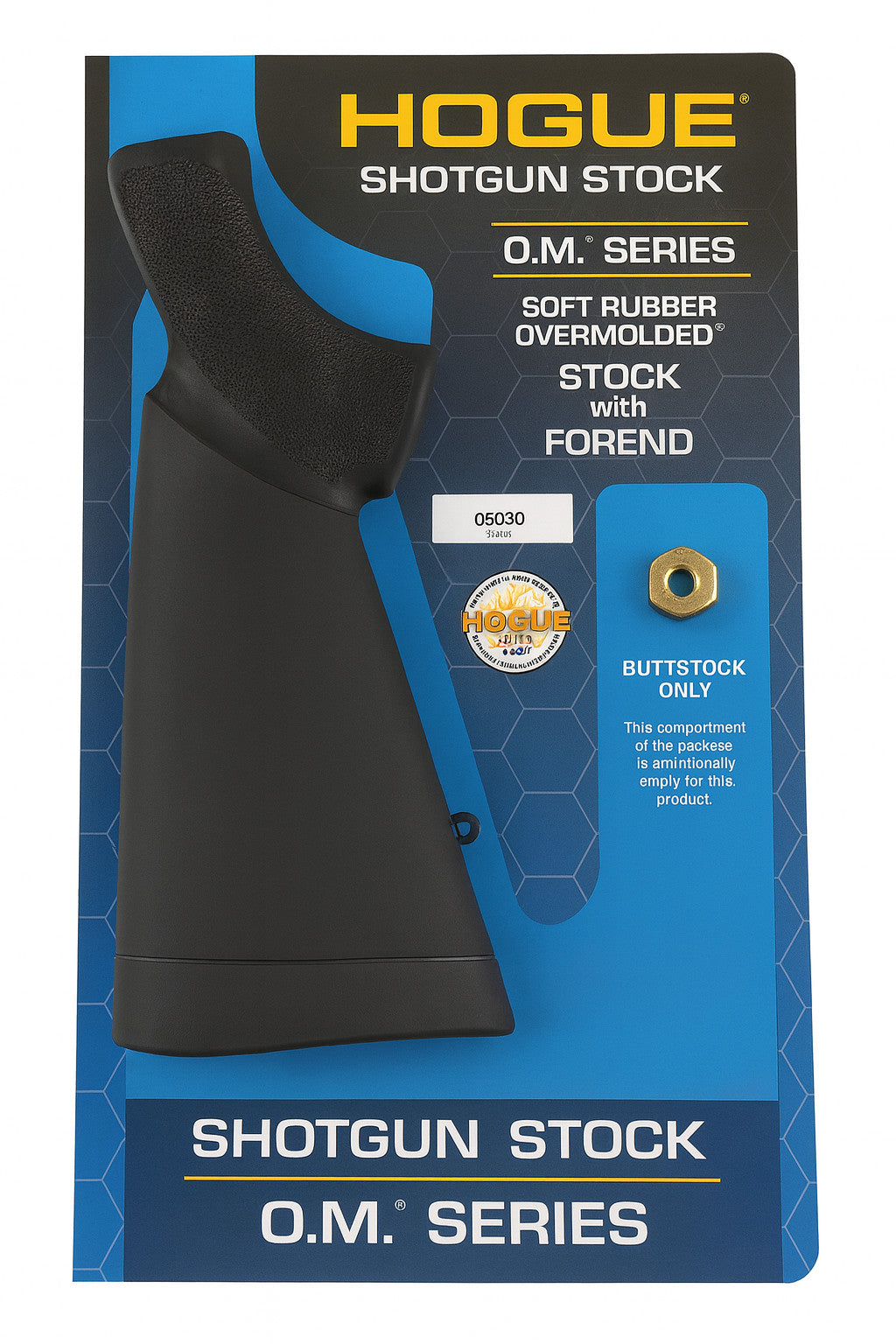 Hogue Overmolded Shotgun Stock for Mossberg 500/590, 12/16/20 Gauge, Black, 12 Inch Length of Pull